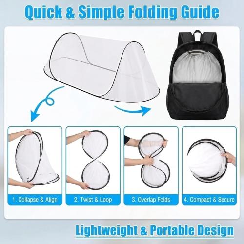 Pop Up Mosquito Tent, Extra Large Foldable Bed Net for Travel | 77 x 30 x 23 in bug net with double zipper, lightweight frame and carry bag for camping or patio use