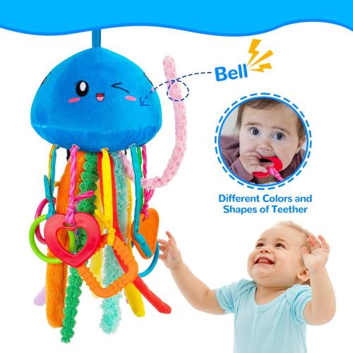 teytoy Sensory Toy, Texture Toys for Babies with Rattle, Autism Sensory Toys Jellyfish Shape Tactile Sensory Toys with 10 Textures, Baby Sensory Toys for 0-3-6-18 Months Soft Baby Toys with Teethers