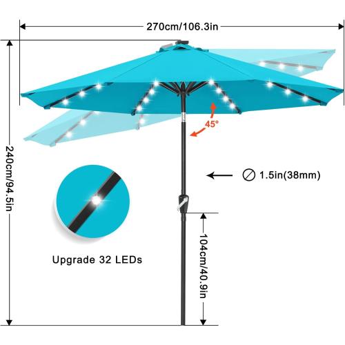 ABCCANOPY Durable Solar Led Patio Umbrellas with 32LED Lights 9FT (Turquoise)
