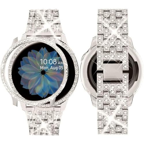 SUPOIX Band Case Compatible for Samsung Galaxy Watch FE 40mm 2024/ Galaxy Watch 5/4 40mm 44mm, 20mm Women Bling Replacement Strap&PC Protective Bumper Face Cover for Galaxy Watch 5/4 (Size Optional)