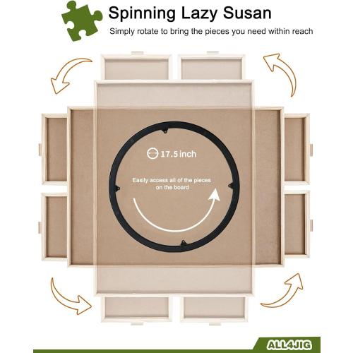 ALL4JIG 2000 Piece Rotating Puzzle Board with 4 Drawers and Cover, 28.5x40.1Portable Wooden Jigsaw Puzzle Table for Adults Portable, Lazy Susan Spinning Boards Birthday Gift for mom