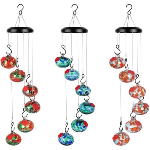 Garden Wind Chime Hummingbird Feeder - Leak-Proof Outdoor Hanging Decor Metal Nectar Dispenser 65cm Weather Resistant(Blue)