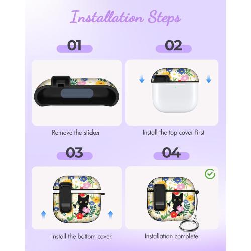 Joyleop for Airpods 4 Case - with Safety Lock Cute Women Girl Girly Asethetic Pretty Design Hard Shock Protective Cover with Keychain for Airpods 4th Gerneration 2024,Black Cat