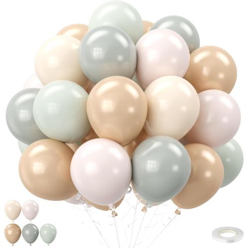 Dusty Green Nude Balloons,12 Inch Retro Green Blush Brown Cream Sand White Neutral Matte Balloon for Baby Shower Wedding Birthday Gender Reveal Party Decoration
