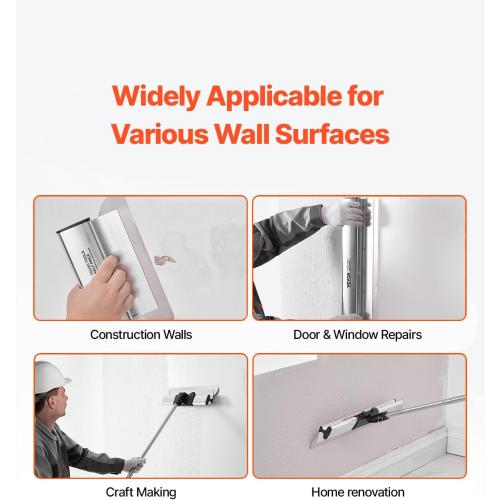 VEVOR Drywall Skimming Blade Set (10/16/24/32/40 inch) with 34-81.6 inch Extension Handle, Professional Stainless Steel Knife for Gyprock, WallBoard, and Plasterboard Skim Coating