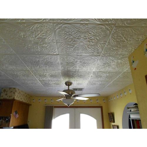 Color White Set of 8 A La Maison Ceilings R139 Spanish Silver Foam Glue-up Ceiling Tile (21.6 sq. ft./Case), Pack of 8, Plain White