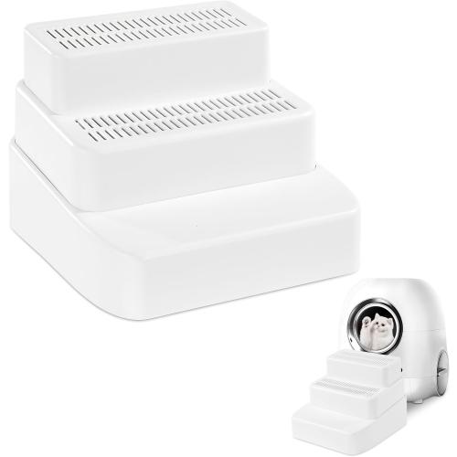 BALAPET Adjustable 3 Steps Litter Box Ramp with Filter Function, Detachable Litter Trapper, Easy Clean Cat Litter Stair for Small & Elderly Cats(White)