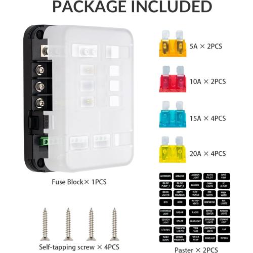 WUPP 12V Fuse Block with Relay, Automotive 6 Circuits Fuse Box with Acc Interface, Universal Fuse Block and Relay Kit for Cars Trucks Marine Boat