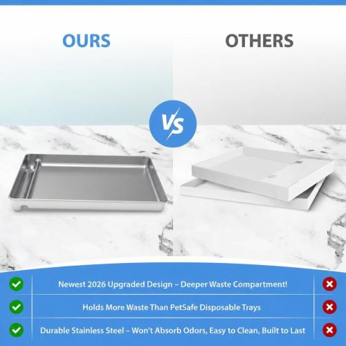 Stainless Steel Reusable Litter Tray Compatible with Petsafe Scoop-Free Self-Cleaning Cat Litter Boxes - Never Absorbs Odor, Stains, or Rusts (Stainless Steel Litter Tray) (Extra Deep)