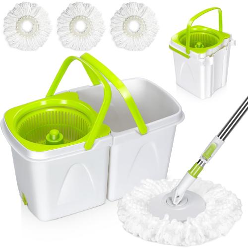MASTERTOP Spin Mop Cleaning System,Mop and Bucket with Wringer Set for Floor Cleaning,Separate Clean and Dirty Water,Small Spinning Mop with 3 Washable Microfiber Mop Pads