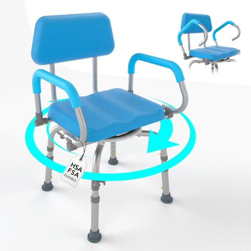 FSA/HSA Eligible 360° Swivel Shower Chair for Inside Shower, Adjustable Shower Seat with Pivoting Arm Bath Seat for Bathtub, Handicap Bathtub Chair for Senior Elderly Disabled, 4Level Height
