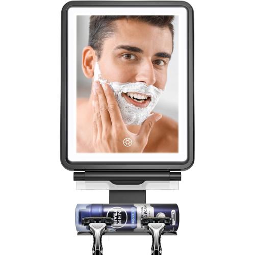 COSMIRROR Shower Mirror, 6.2 W x 8 H, Fogless for Shaving with Squeegee to Keep Clean or Remove Foggy Mess, Two Mounting Solution, Dimmable Lighting (3 Color Setting)