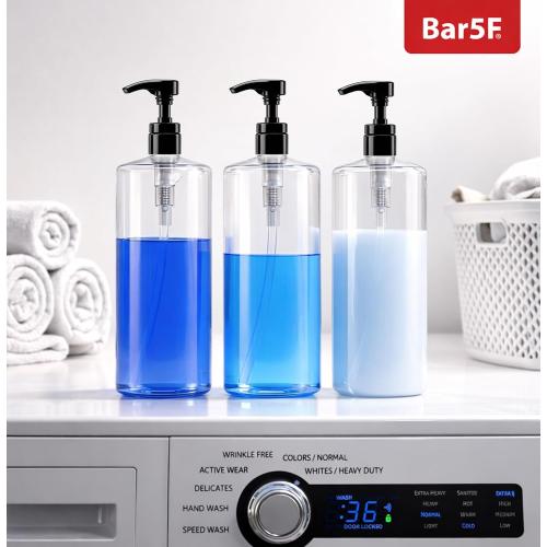 Bar5F Empty Pump Bottles 32 oz. (1-Liter) BPA-Free Crystal-Clear USA 2-Pack | Large Refillable Containers for Shampoo, Conditioner, Body Wash, Lotion, Gel, Laundry Detergent, Hand Soap