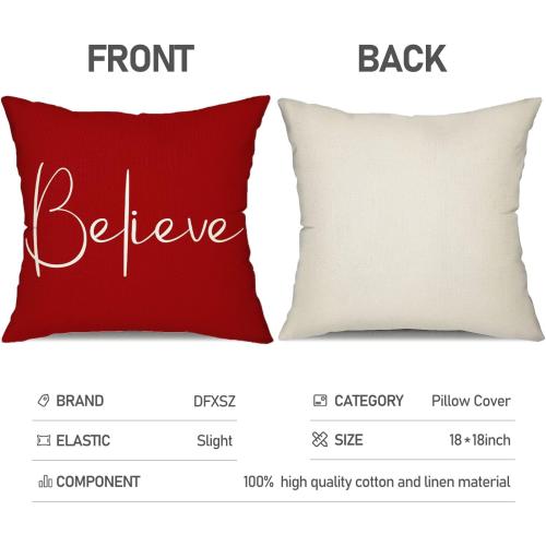 DFXSZ Christmas Throw Pillow Covers 20x20 Inch Set of 2 Merry Christmas Farmhouse Decorations Believe Holiday Decor Throw Cushion Case for Home Couch