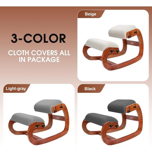 Ergonomic Kneeling Chair,Adjustable Height Kneeling Chair Improve Posture and Relife Back Pain,Soft Memory Arc-Pad and Wood Rocking Knee Chairs,Ideal for Office Home Desk,Brown