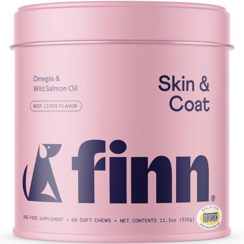 Finn Skin & Coat Salmon Oil Chews for Dogs | Omega-3 EPA & DHA | 90 Ct | Biotin, Zinc & B-Vitamins | Wild Alaskan Sourced | NASC Certified | Vet-Formulated | Healthy Skin & Coat