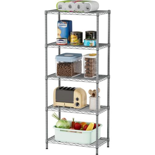 SINGAYE 5 Metal Shelves Wire Shelving Storage Shelf Adjustable Unit Pantry | 5 Tier Kitchen Laundry Room Organization Home Pantry Closet Bathroom Organizers Garage Rack 14 D x 24 W x 59.5 H Gray
