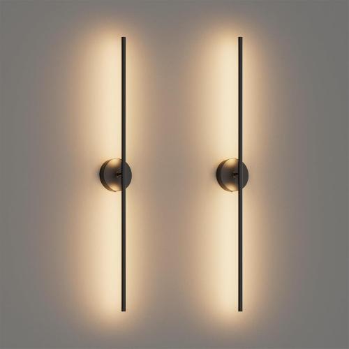 Modern Wall Sconces Set of Two 3000K 40In Hardwired Black Bathroom Sconce Vanity Light Bar 360° Rotate Warm Light for Bedroom Bathroom