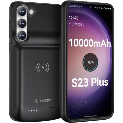 Black NEWDERY Battery Case  Qi Wireless Charging, Fast Charging, Sync Data Supported, Powerful Portable Rechargeable Charger Case  Black