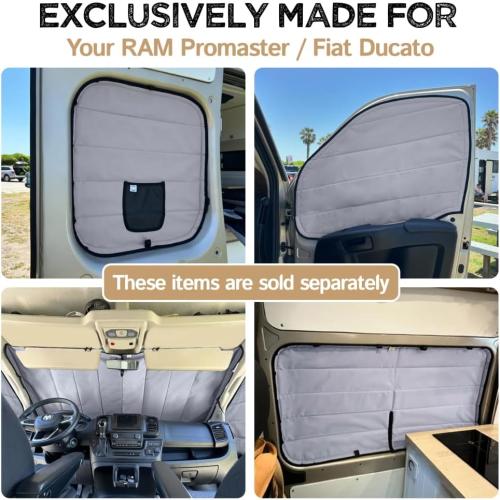 Color Grey Living in a Bubble Insulated Blackout Window Covers for RAM Promaster 2014-Current (Sliding Door 2014-Current)