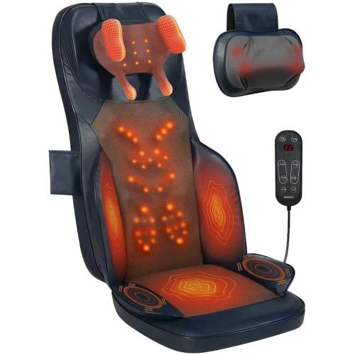Shiatsu Massage Cushion for Neck and Back with Heat - 4D Kneading, Vibration for Relief Muscle Tension, Dual-Neck Design, Adjustable Intensity and Height for Office Chair, Home Use, Navy Blue