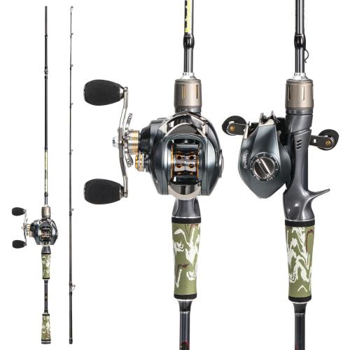 Sougayilang Baitcaster Combo for Freshwater and Inshore, 2 Piece 30Ton 24Ton Graphite Fishing Rod with SuperPolymer Handle, 7.0:1 Gear Ratio Baitcasting Reel, 11 1 Bearings, S Style Hook Keeper