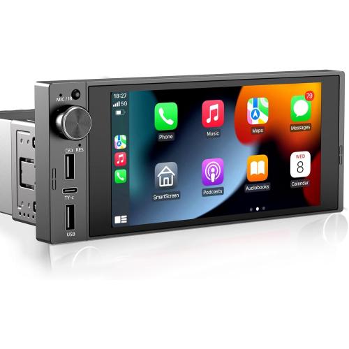 Single Din Touchscreen Radio Wireless Apple Car Play Wireless Android Auto, 6In Single Din Car Stereo with Mirror Link Bluetooth FM GPS Navigation SWC EQ