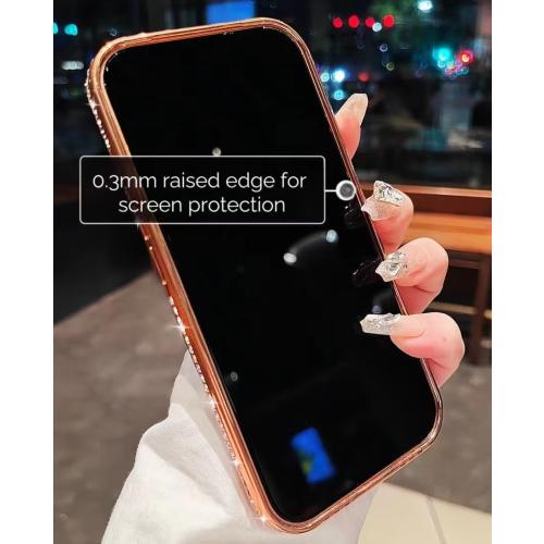 for iPhone 17 Pro Max Case Clear Glitter, Orange, Cute Luxury 3D Sparkly Bling Diamond Rhinestone Camera Lens Protector Soft Plating TPU Bumper Transparent Women Girls Phone Case for iPhone 17 Pro Max