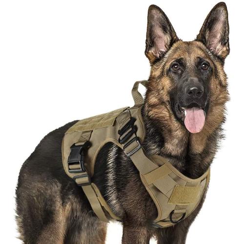 rabbitgoo Tactical Dog Harness for Large, Heavy Duty Pet Harness with Handle, No-Pull Service Vest Large Breed, Adjustable Military Dog Vest for Training Hunting Walking, Brown, XL