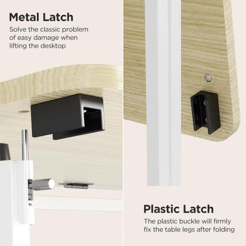 Folding Table, 31.5 Small Desk for Bedroom with Power Outlet, Space Saving Foldable Computer Desk for Home Office, Easy Assembly, Beige