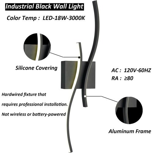 Modern Led Sconce Wall Lighting Indoor 24 Minimalist Industrial Black Wall Sconce Hardwire Wall Light for Small Space Bathroom Hallway Staircase Entryway