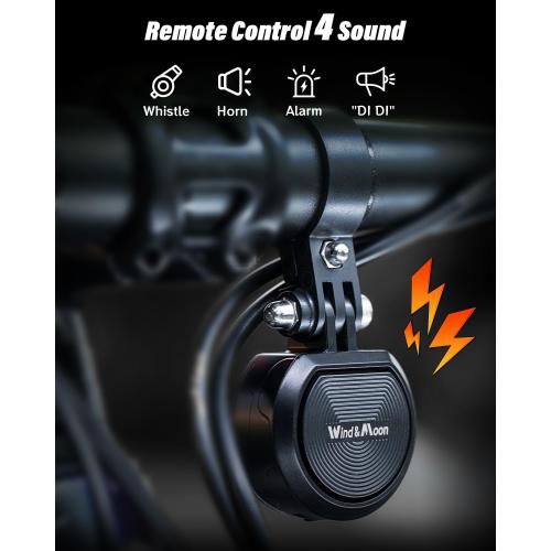 Black Wind&Moon Electric Bike Bell, 80-130DB Anti-Theft Alarm Adjustable Bike Horn, IPX6 Waterproof with USB Rechargeable Scooter Horn, Bicycle Bell, Warning Horn (Remote Control 4 Tones, 4 Tones, 1 Tone)
