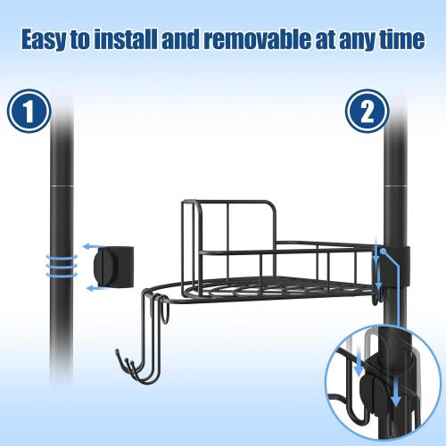 HOUSE AGAIN Corner Shower Caddy Tension Pole with Rotatable Shelves, 4 Ties Adjustable Shelves and 2 Hooks for Bathroom, Rustproof Shower Organizer and Storage, Pole Fit 43-114 Inch Height