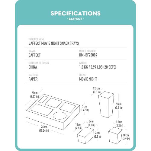 Baffect Movie Night Snack Trays 100pcs Include 20 Movie Night Trays, 20 Popcorn Boxes, 20 Salad Bowls, 20 Nacho Bowls, 20 Movie Party Invitations, Outdoor Movie Night Supplies For Nacho Bar