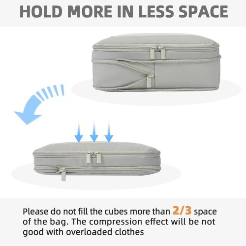 BAGAIL 4 Set/6 Set/8 Set Compression Packing Cubes Travel Accessories Expandable Packing Organizers (Square Mesh, 06-Grey)