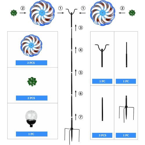 Wind Spinners Outdoor Clearance for Yard and Garden Metal Wind Spinners Outdoor 75 in Kinetic Art with Solar Powered Multi-Color Glass Ball Light for Backyard Lawn Decorations