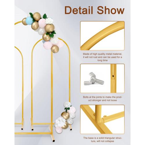 Metal Arch Backdrop Stand Set of 3, Gold Wedding Arch Stand for Wedding Ceremony Decoration