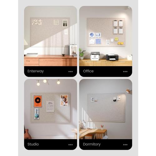 Fluxynara Large Bulletin Board, 47.2 x 35.4 Cork Board Alternative with 24 Safe Removable Adhesive Tabs, Foldable Felt Pin Board for Home Office, Classroom, Bedroom,Entryway for Walls— Oatmeal
