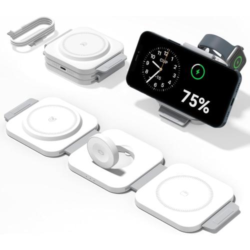3 in 1 Charging Station for Apple Multiple Devices, Foldable Magnetic Fast Wireless Charger Dock, Travel Charging Pad for iPhone 17 16 15 14 13 12 Pro Max Plus Apple Watch Series & AirPods 4/3/2/Pro