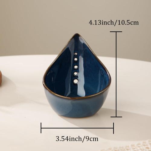 Herb Stripper Bowl, Ceramic Herb Peeling Bowl, Kitchen Herbs Leaf Stripping Tool, Pottery Herb Peeler for Kale, Thyme, Basil, Rosemary Stripper (Blue)