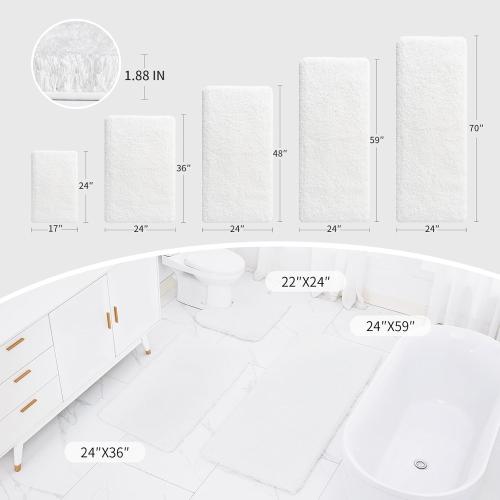 Small Bathroom Rugs 17x24 Non Slip White Fluffy Bath Mat for Bathroom Floor Machine Washable Plush Luxury Bath Rug for Tub Soft Shaggy Absorbent Shower Mat