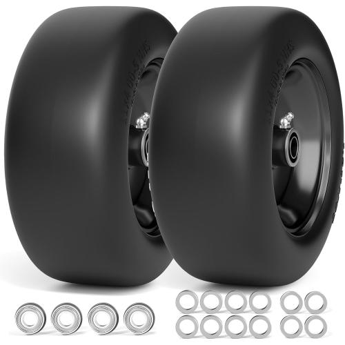 11x4.00-5 Lawn Mower Tires Flat Free, Zero Turn Mower Front Tires, 11x4-5 Solid Mower Wheel for Residential and Commercial, 3/4 and 5/8 Bearing, 3.4-5 Center Hub, 2Pack Black, 350Lbs