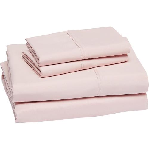 Amazon Basics Lightweight Super Soft Easy Care Microfiber 4-Piece Bed Sheet Set with 14-Inch Deep Pockets, Luxury Bedding, Queen, Blush Pink, Solid
