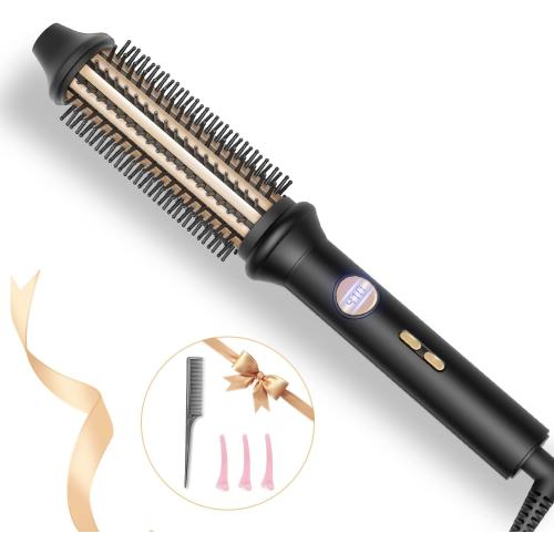 Thermal Brush, Avvnee 1.26 Inch Curling Iron for Long Dry Hair, 110-220V Heated Round Brush with 10 Temp Settings, 30s Fast Heat for Curling & Volumizing & Straightener, Anti-Scald Nylon Bristles