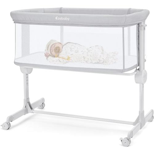 Ezebaby Baby Bassinet Bedside Sleeper, Portable Bedside Bassinet for Baby Newborn Infants with Adjustable 7 Heights and All Mesh Sides, Mattress & Sheet Included