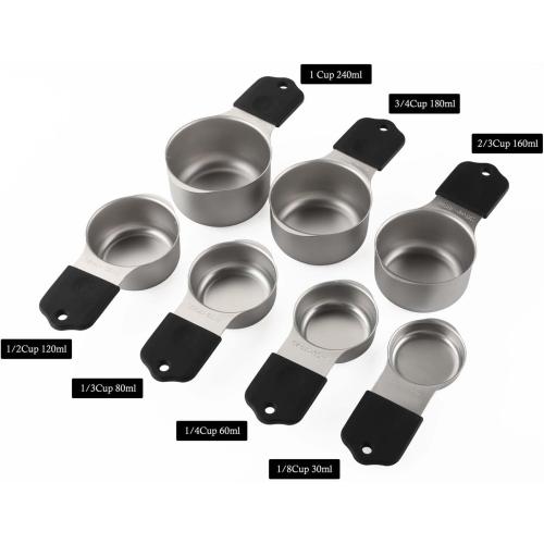 Magnetic Measuring Cups and Spoons Set Including 7 Stainless Steel Stackable Measuring Cup 8 Double Sided Magnetic Measuring Spoons with 1 Leveler for Dry and Liquid Ingredients (black)