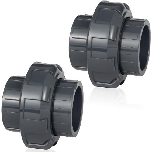 2 PVC Union Fitting 2-Pack, UV-Stabilized Rigid PVC Coupling, Leak-Free Connector for Commercial Pools, Sprinkler Mains & Outdoor Plumbing
