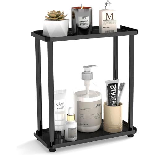 2-Tier Bathroom Countertop Organizer Sink Counter Shelf for Vanity Storage, Makeup Tray for Perfume Skincare Bedroom Kitchen, Black