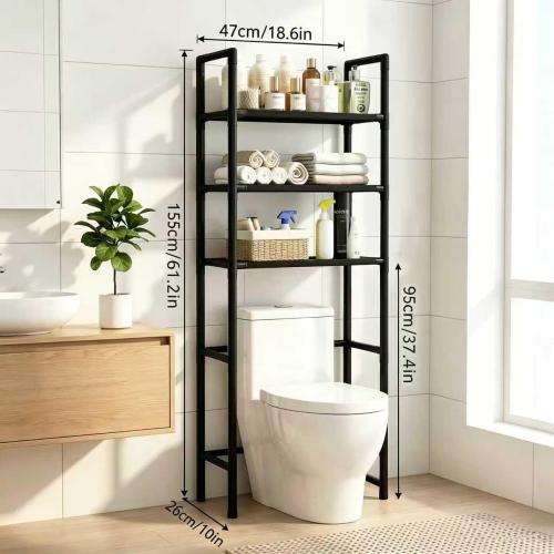 Renyqatt Over the Toilet Storage, 3-Tier Bathroom Organizer, Freestanding Above Toilet Shelf with Adjustable Feet, Space Saving, Easy Assembly, Carbon Steel Shelf, 61 H, Black