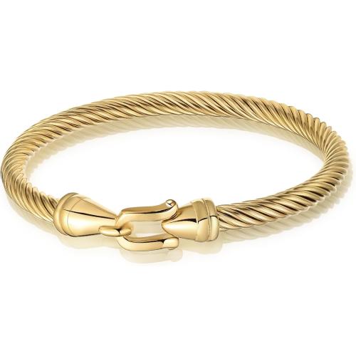 Stainless steel twisted wire bracelet with hook and loop, Twisted Cable Stylish Fine Stainless Steel Cable Cuff Bracelet with Hook Clasp Bracelets Jewelry for Women, Fashionable Roman numeral bracelet suitable for women(Gold)
